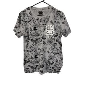 Ecko Unltd T-Shirt M Gray Floral Logo Graphic Tee Streetwear Y2K Skate Style